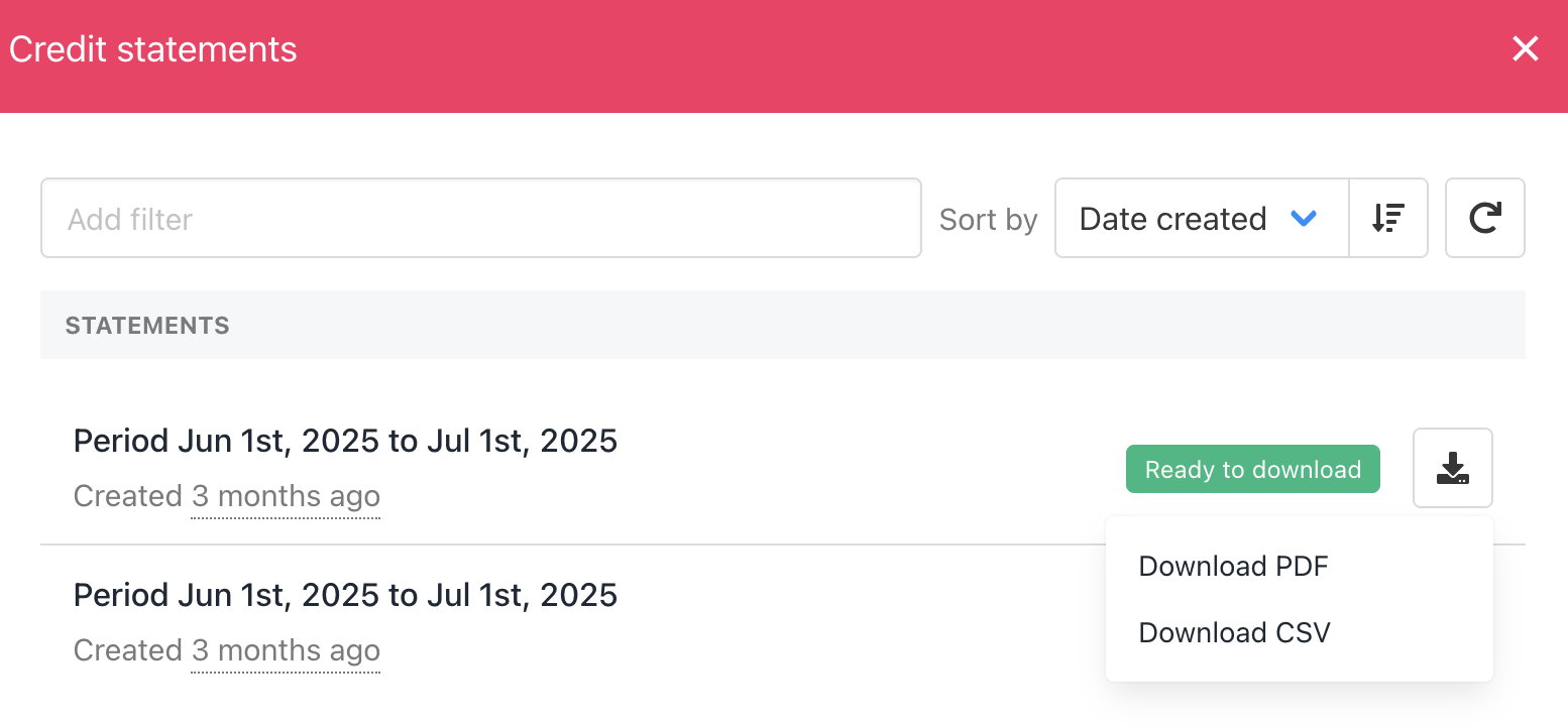 Download PDF or CSV from admin