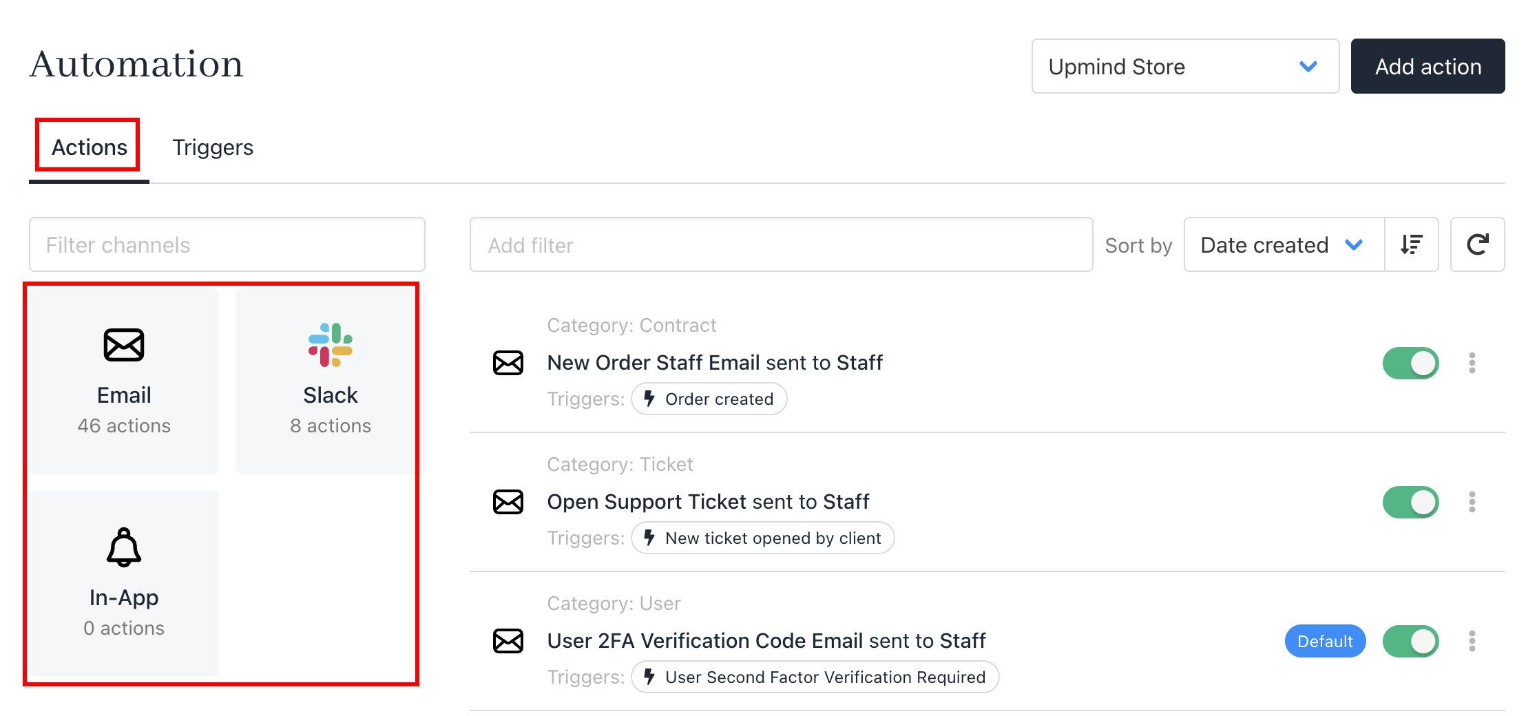 Actions tab