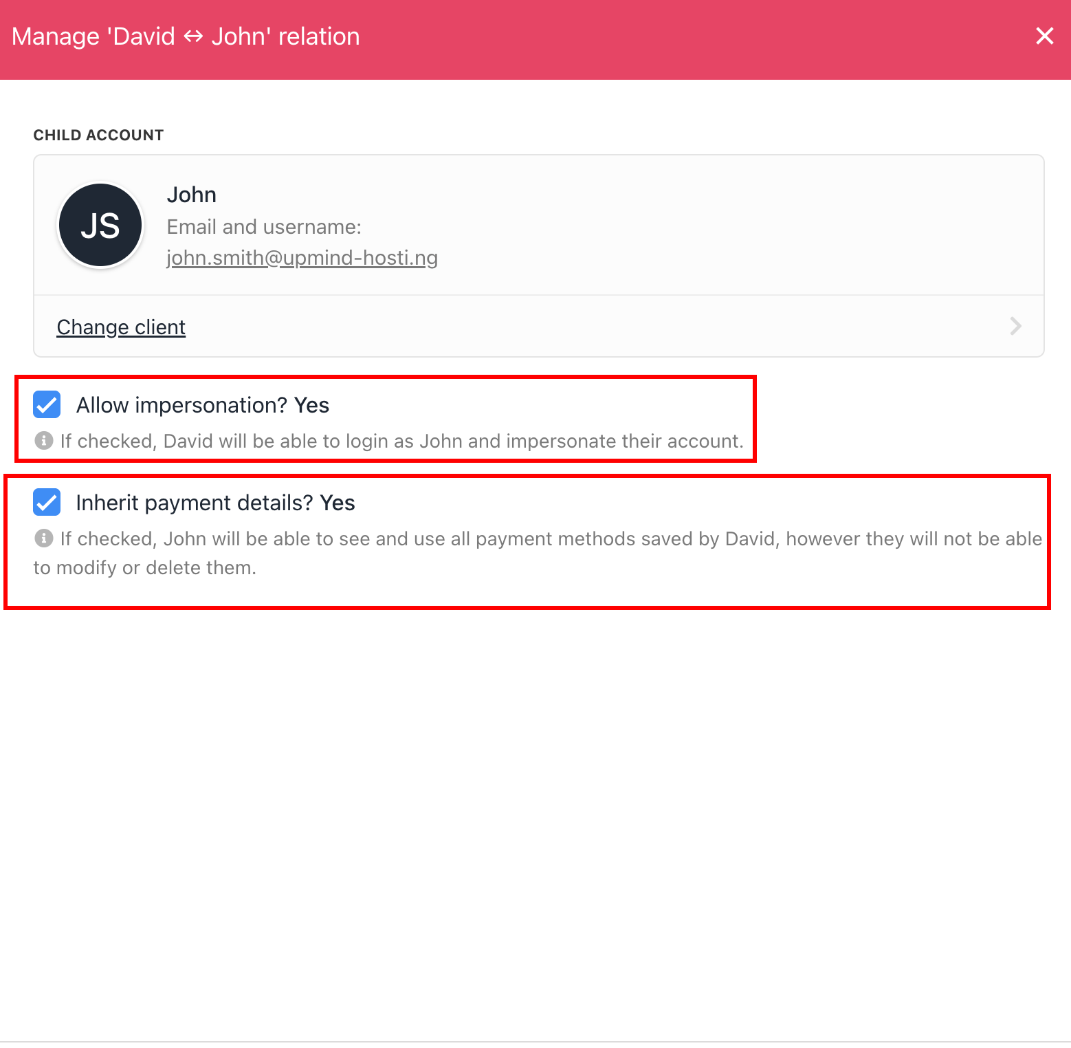 Manage Child Account relationship