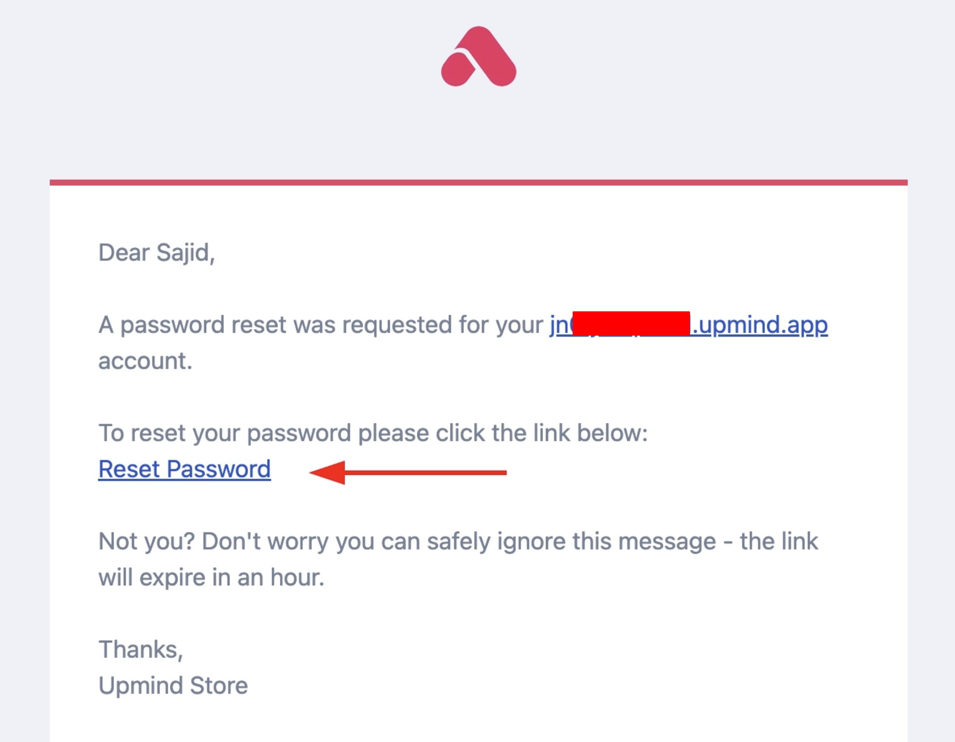 Reset password email