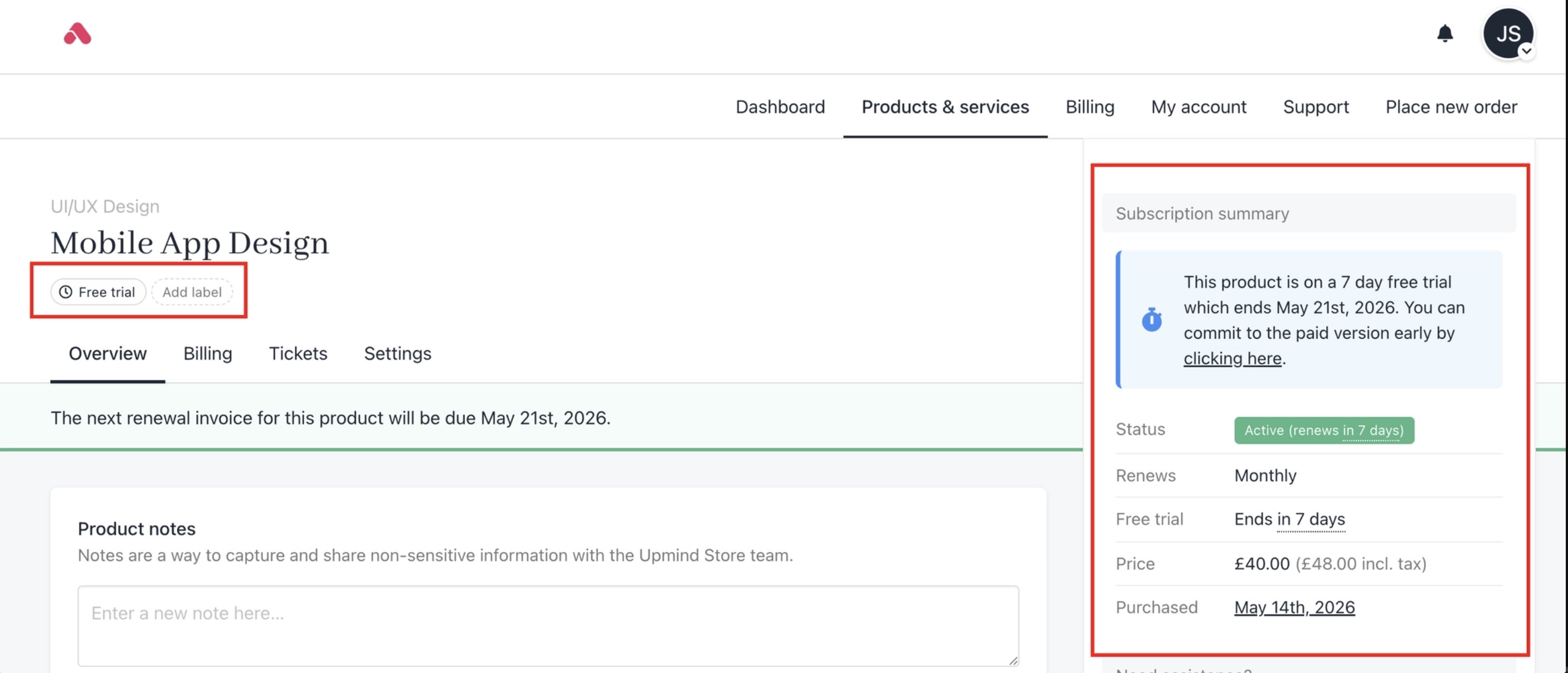 Free trial product