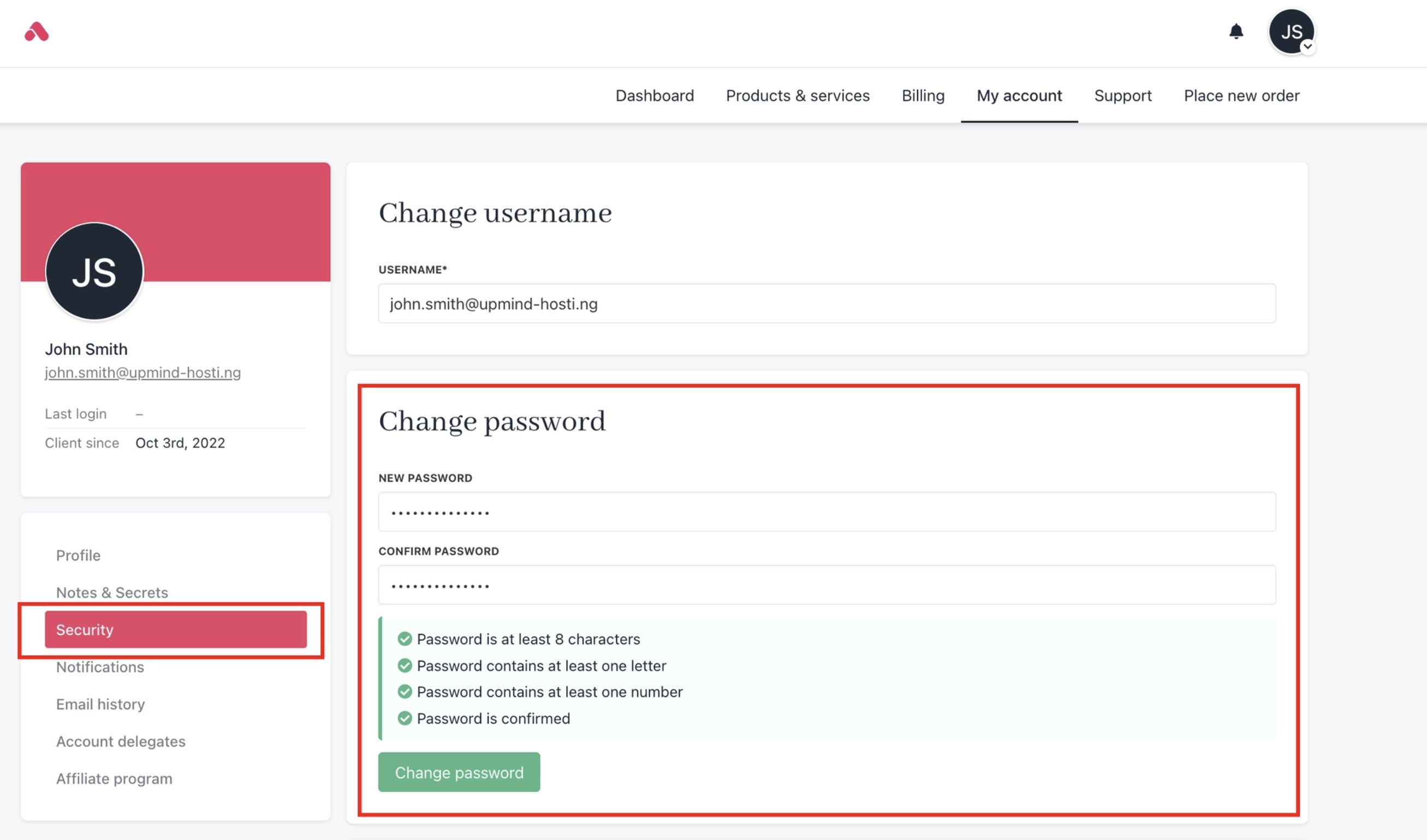 Click Change password