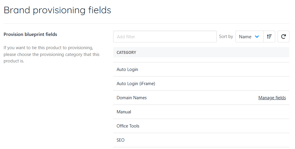 Brand provisioning fields