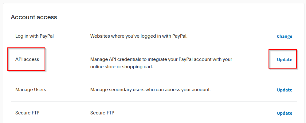 API access > Update