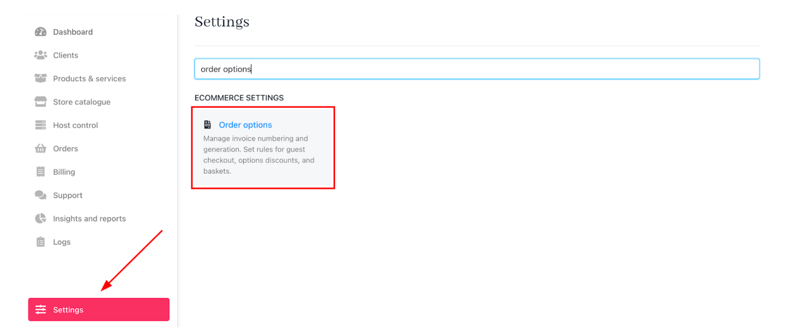 Settings > Order options