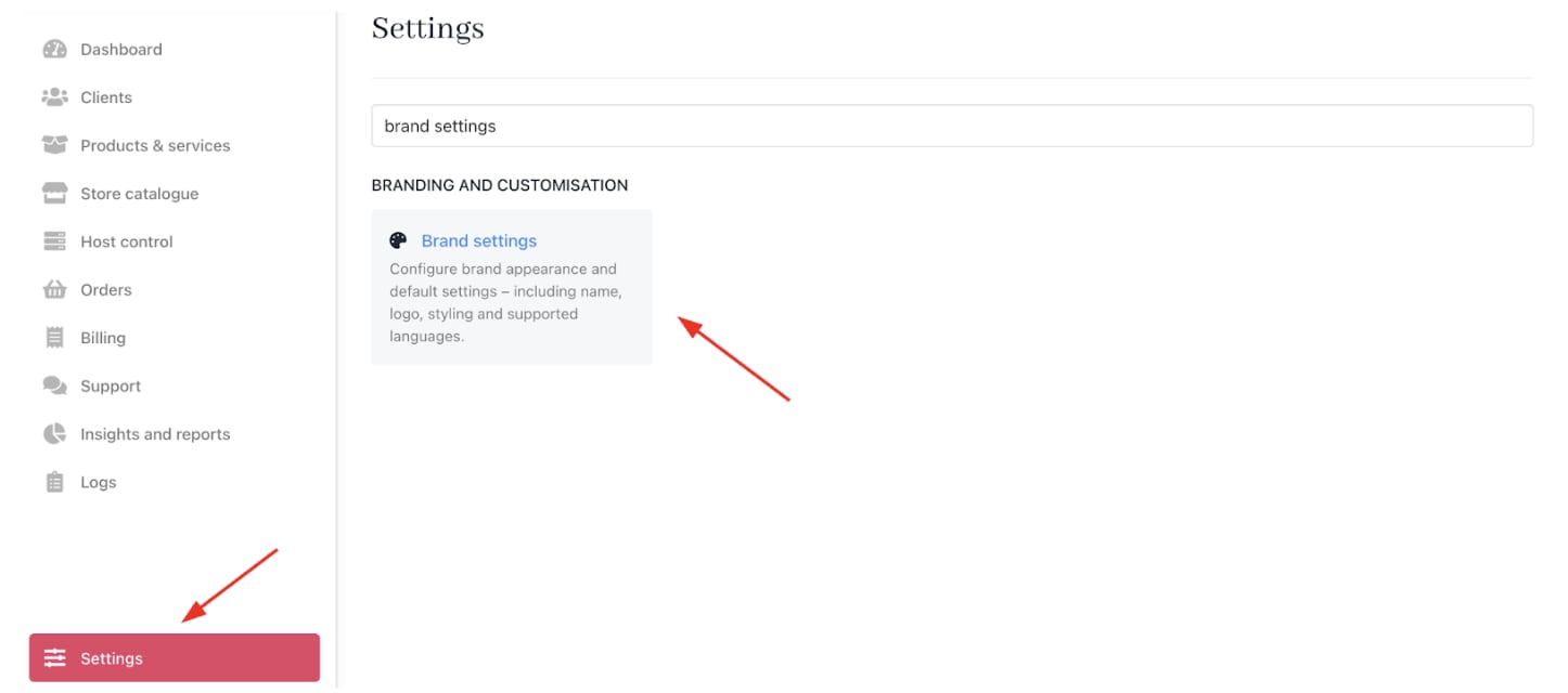 Settings > Branding and Customisation > Brand Settings