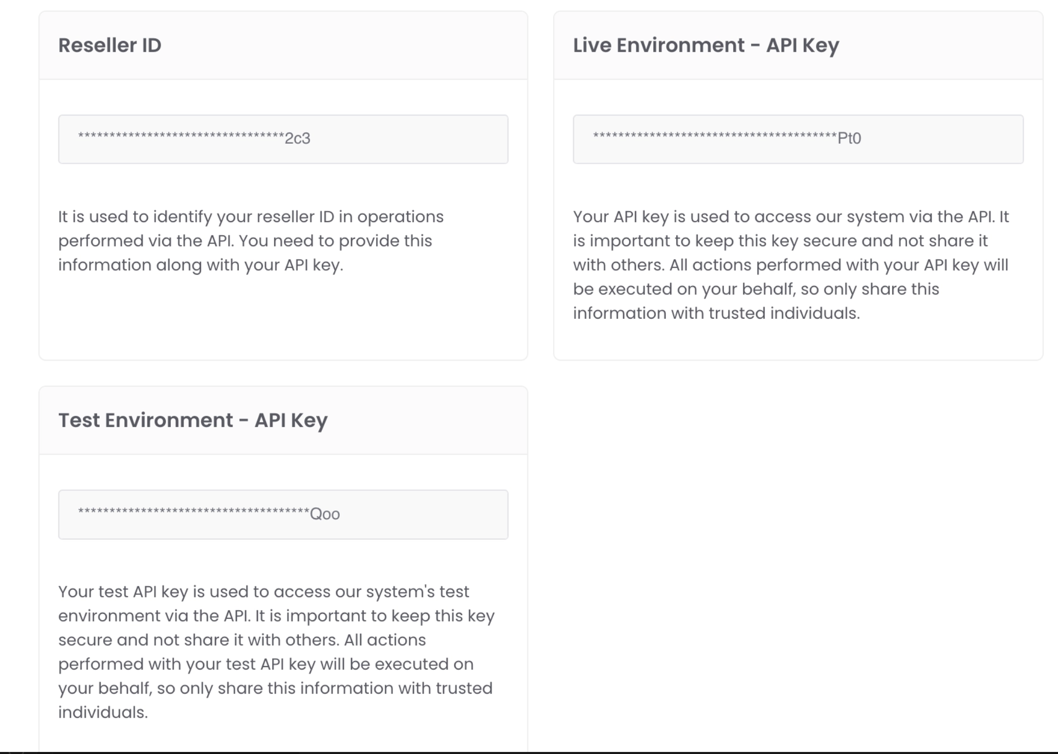 Reseller ID and Live Environment API Key