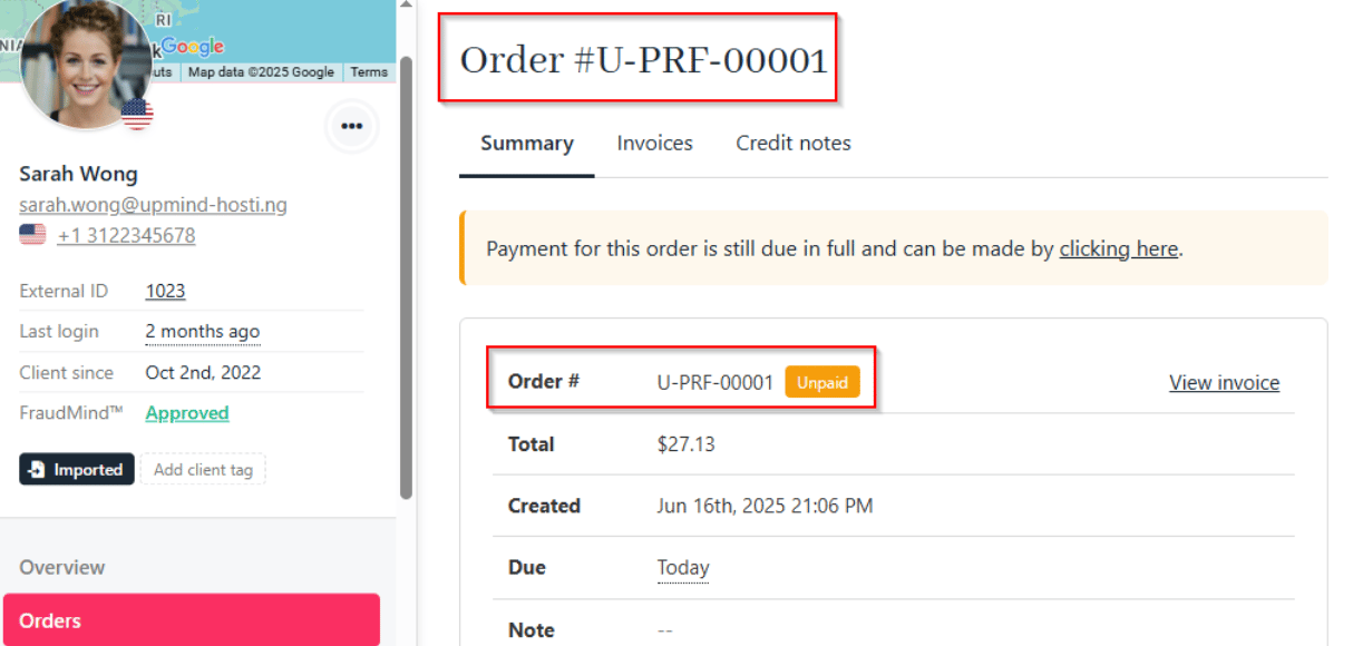 Proforma invoice number