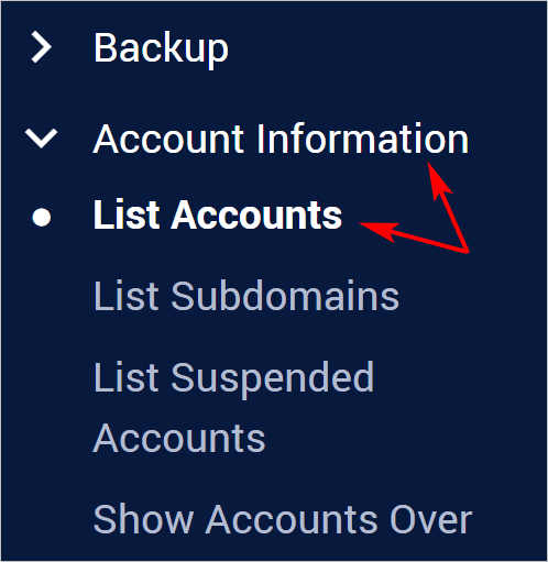 List WHM accounts