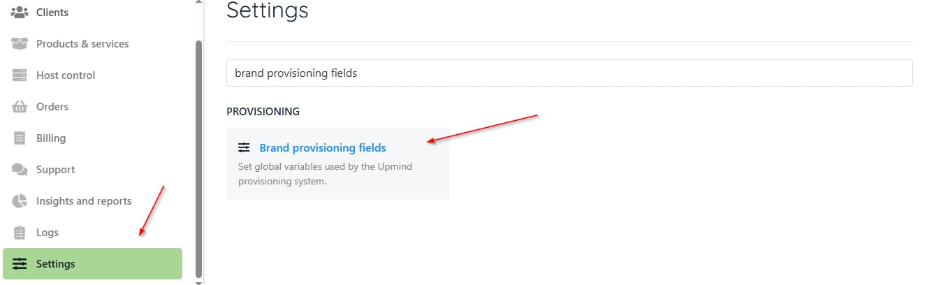 Settings > Brand provisioning fields