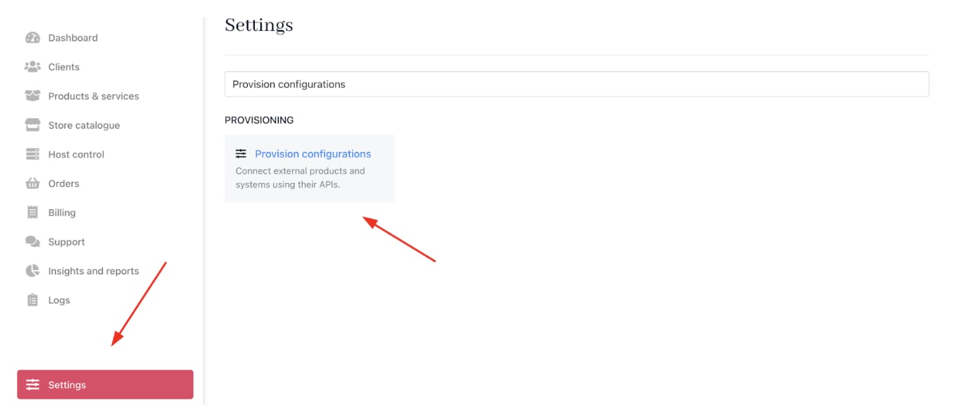 Settings > Provision configurations