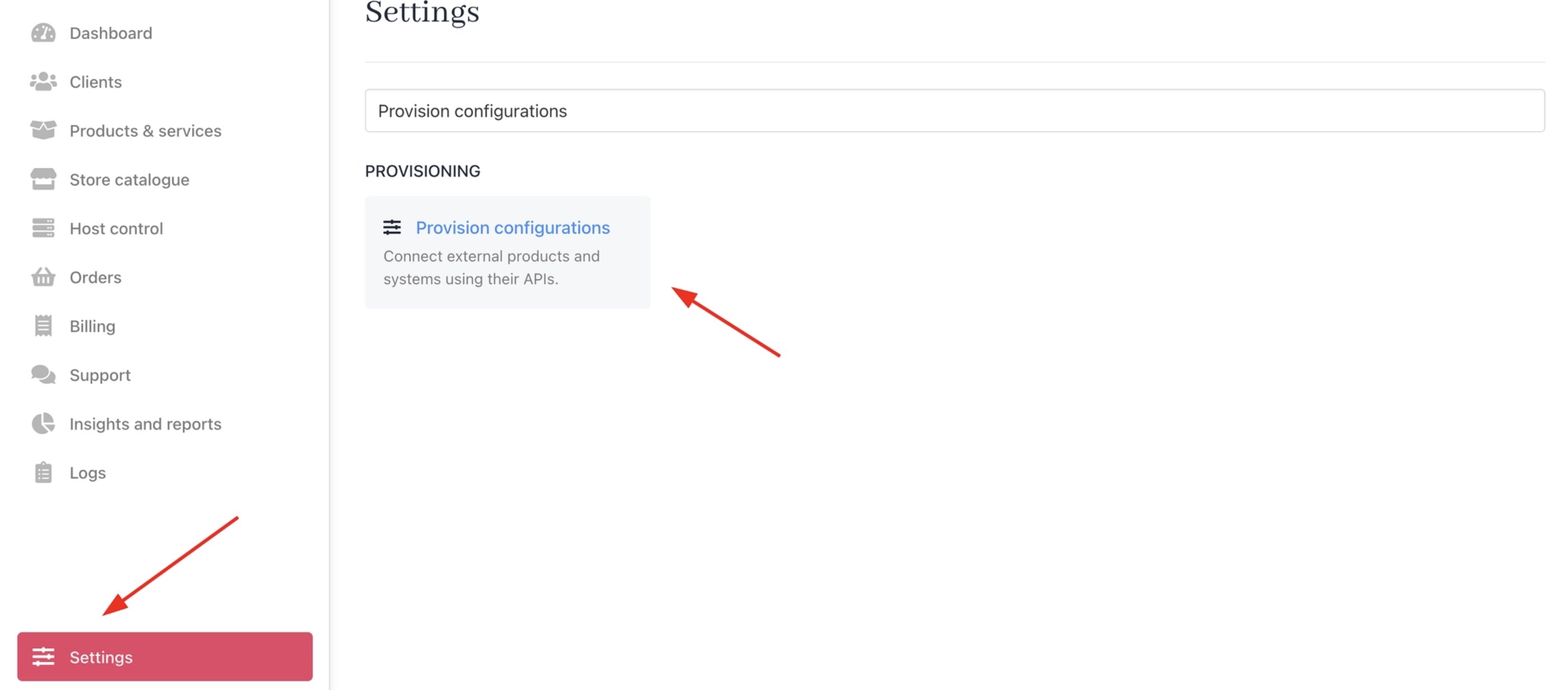 Settings > Provision configurations