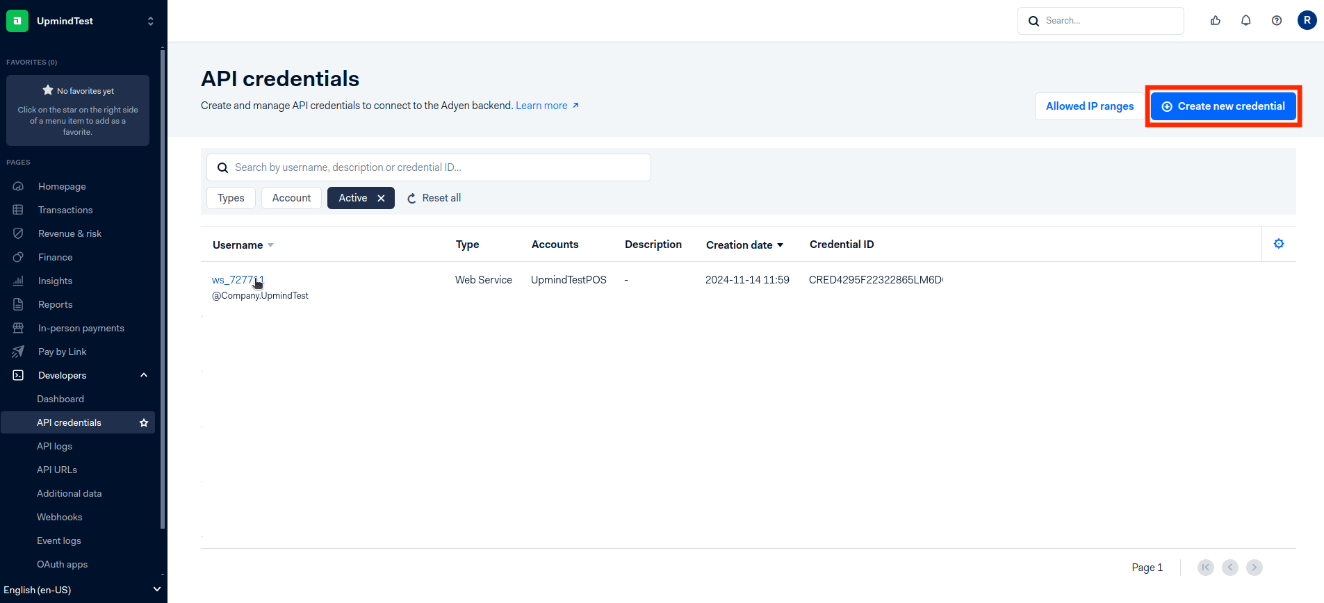 Create new credential