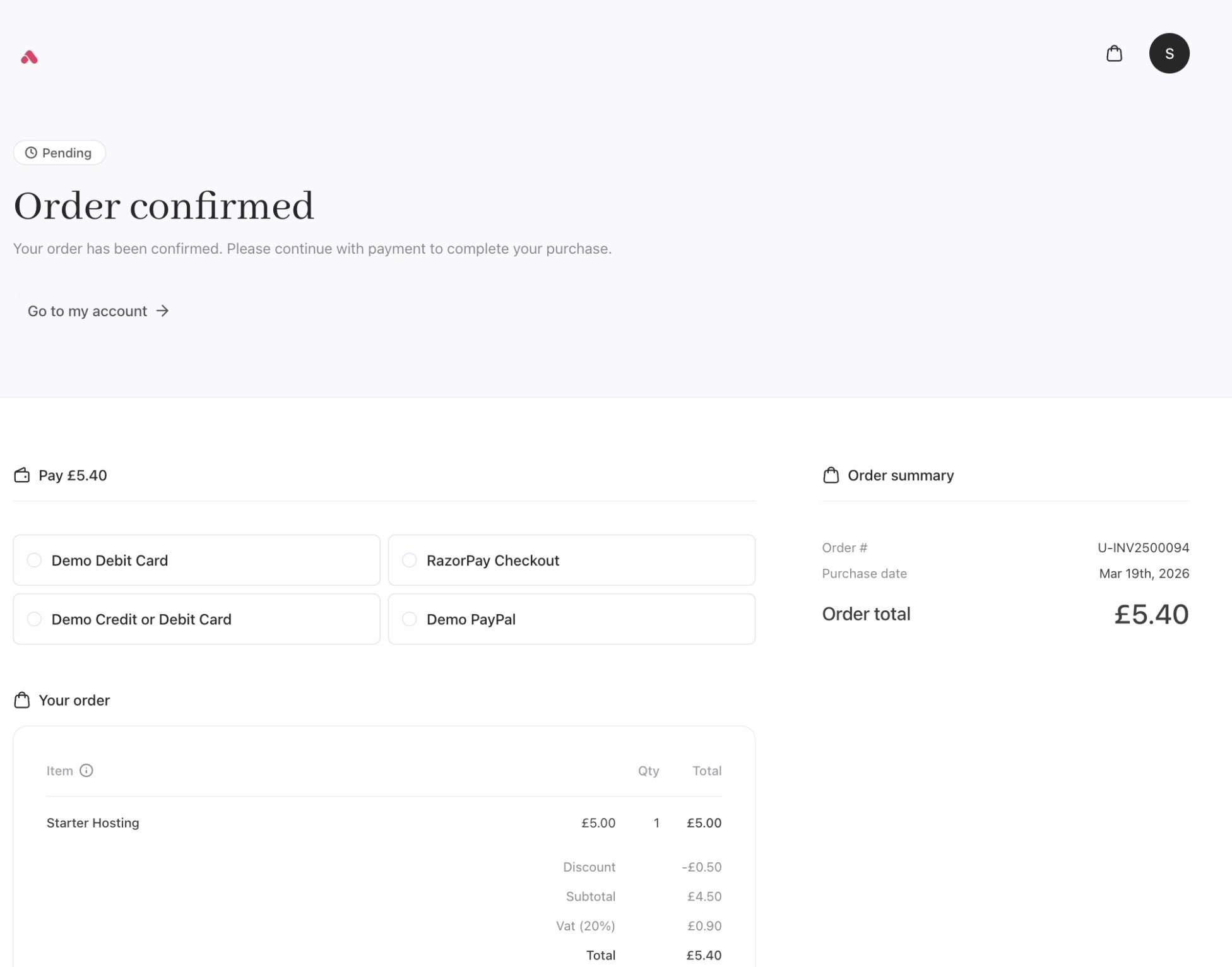 Full confirmation layout