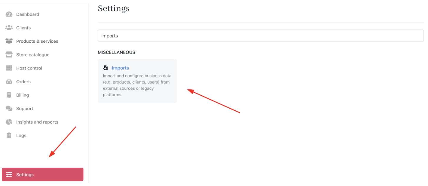 Settings > Miscellaneous > Imports