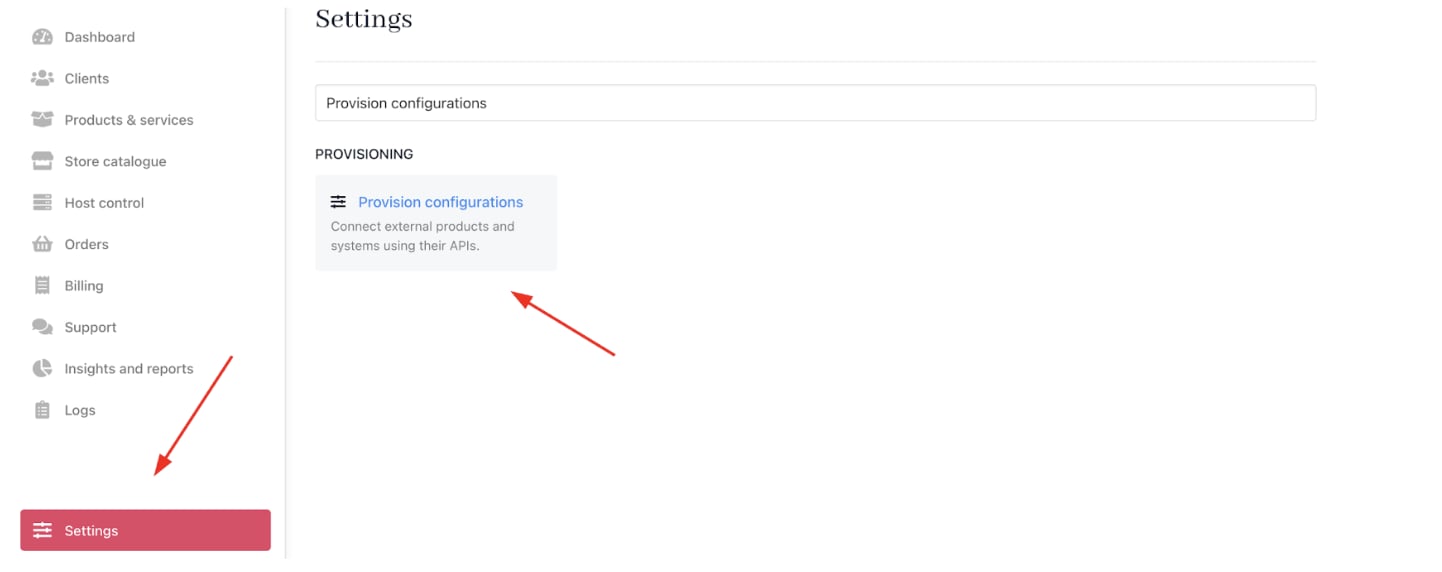 Settings > Provision configurations