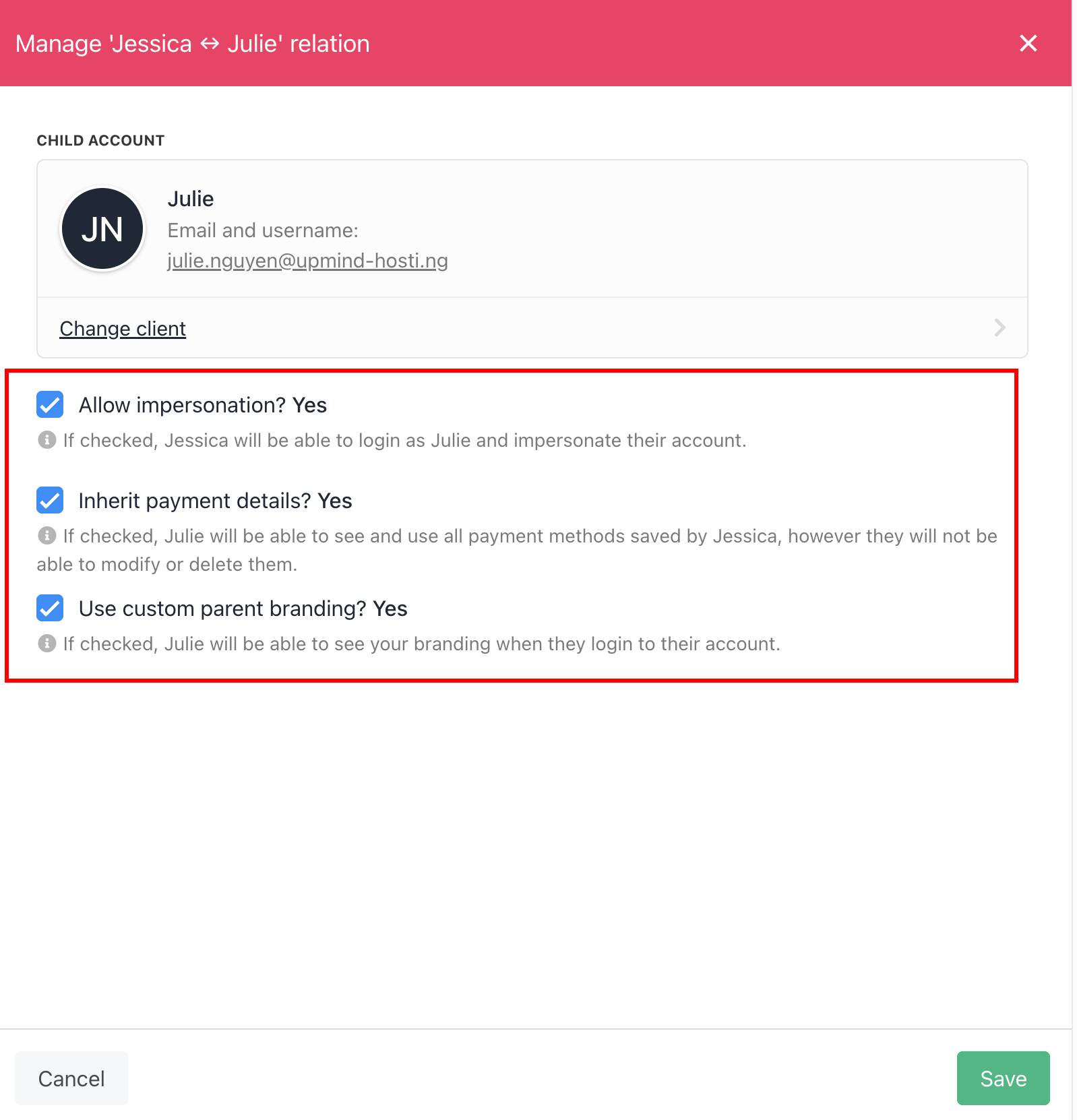 Manage Parent Account relationship