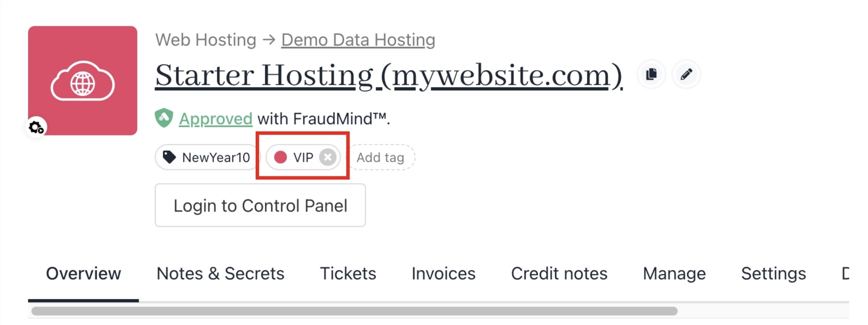 Image Contract product with tag