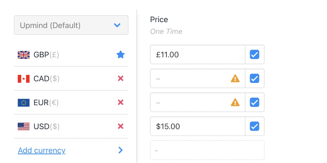 Add price for default currency