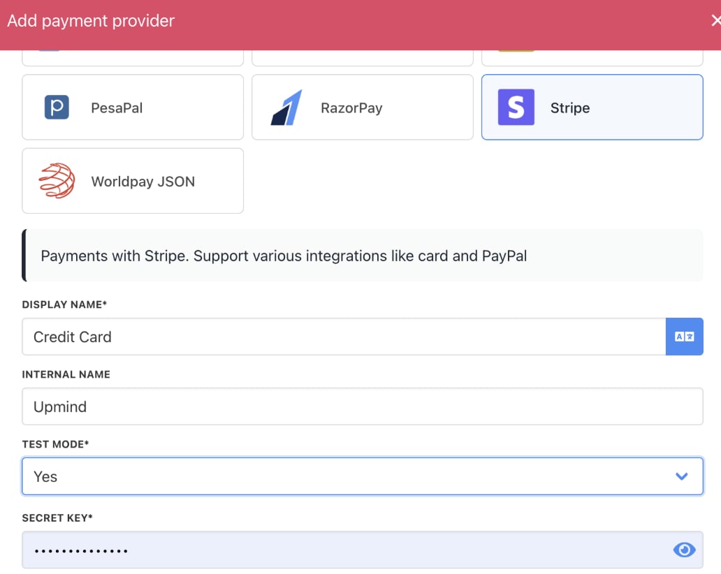 Enter payment provider details