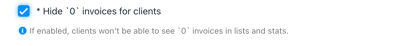 Hide 0 invoice for clients