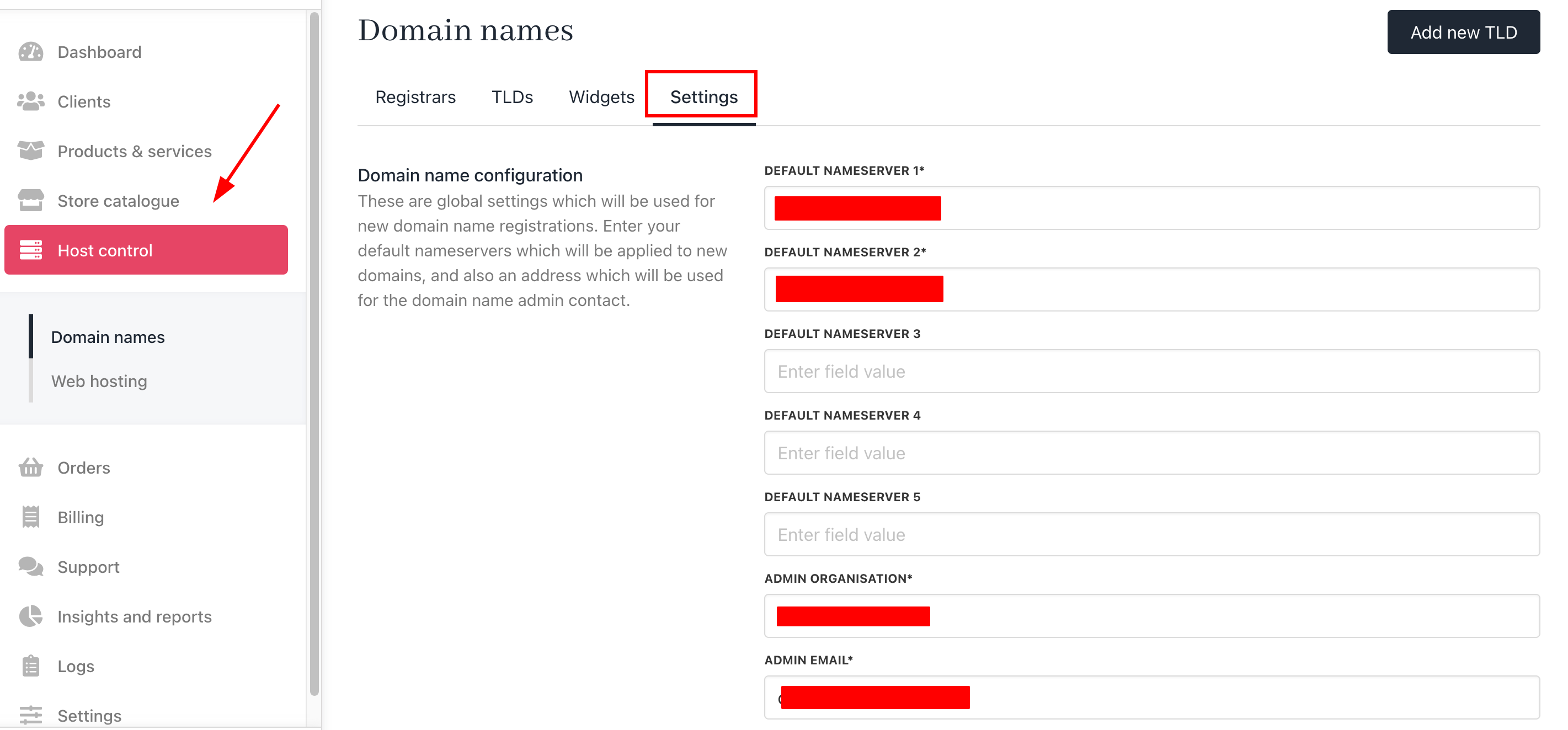 Enter domain names setting details