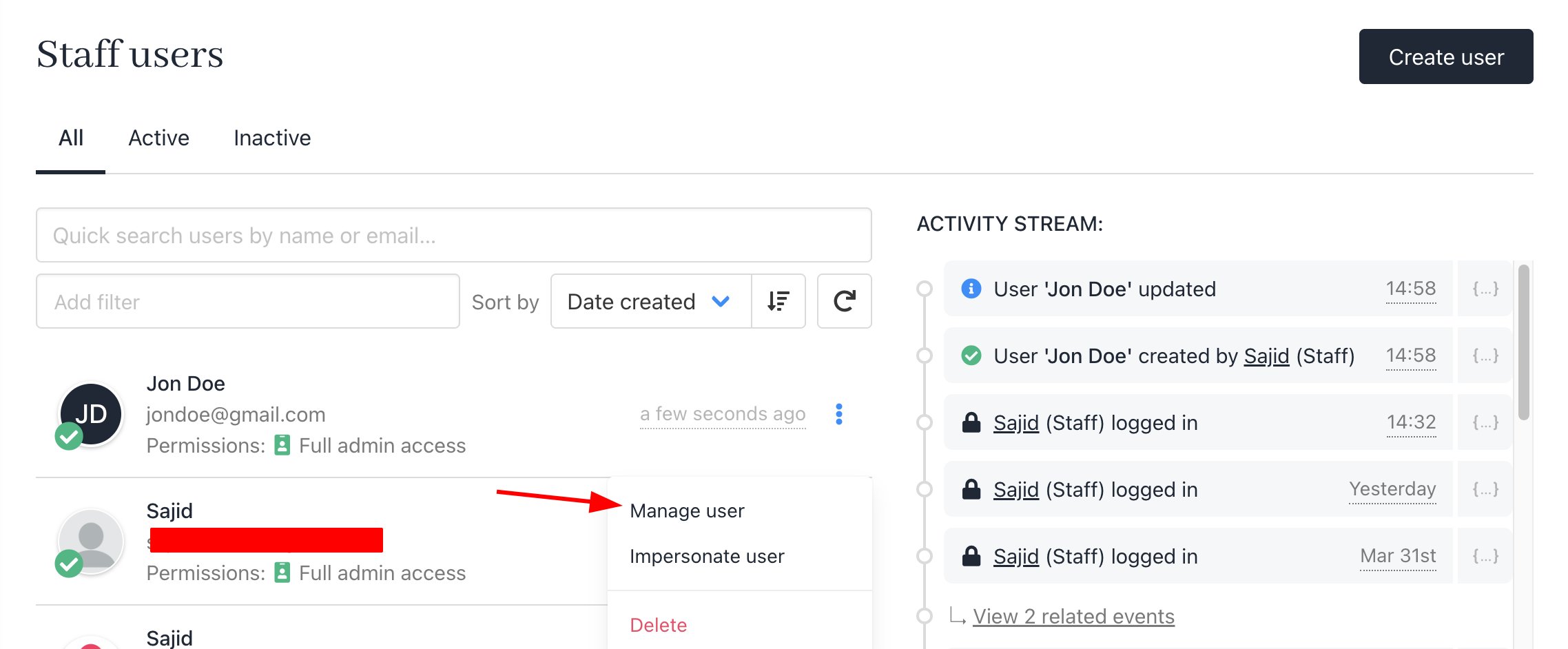Manage user