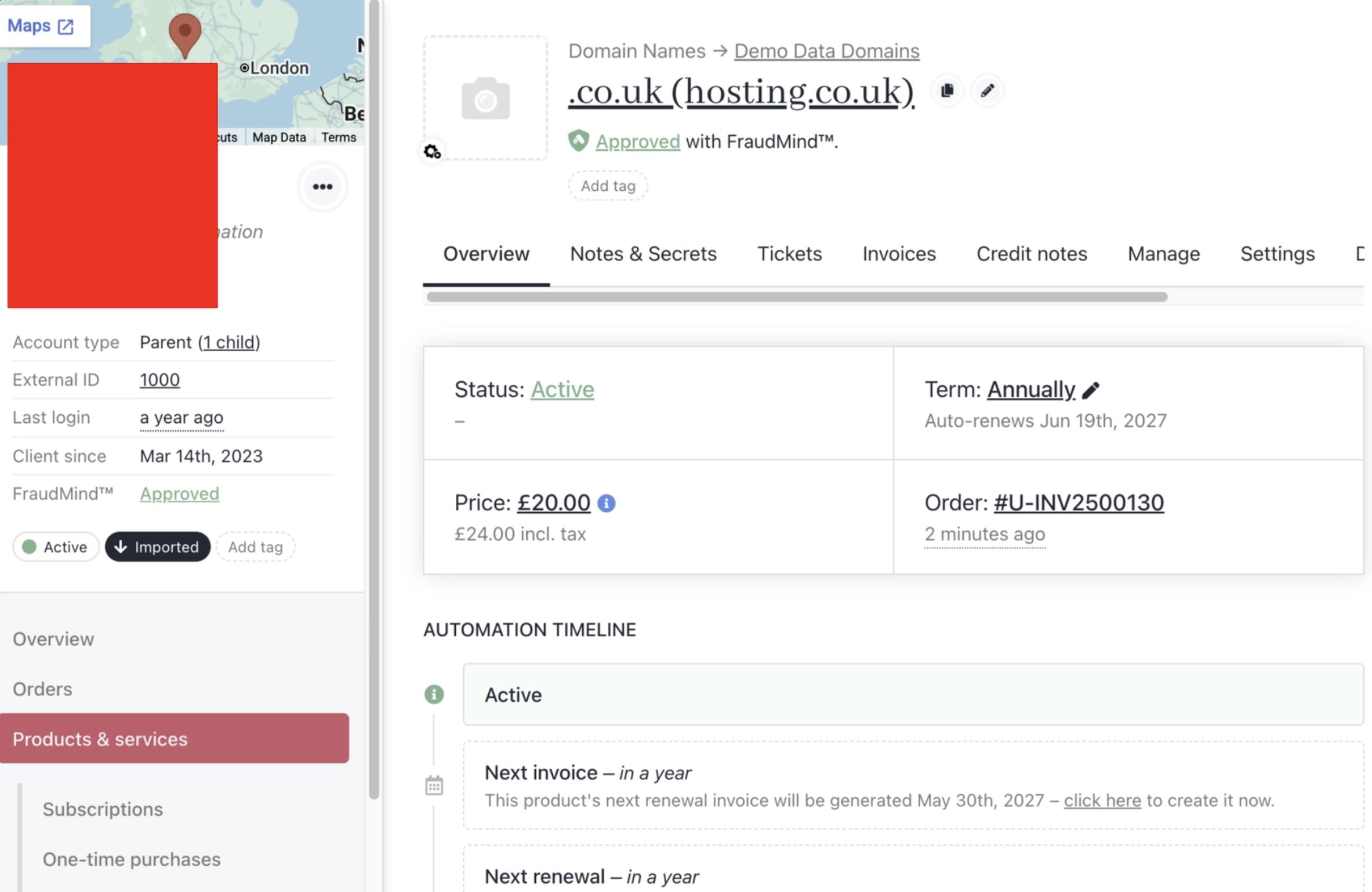 TLD product admin view