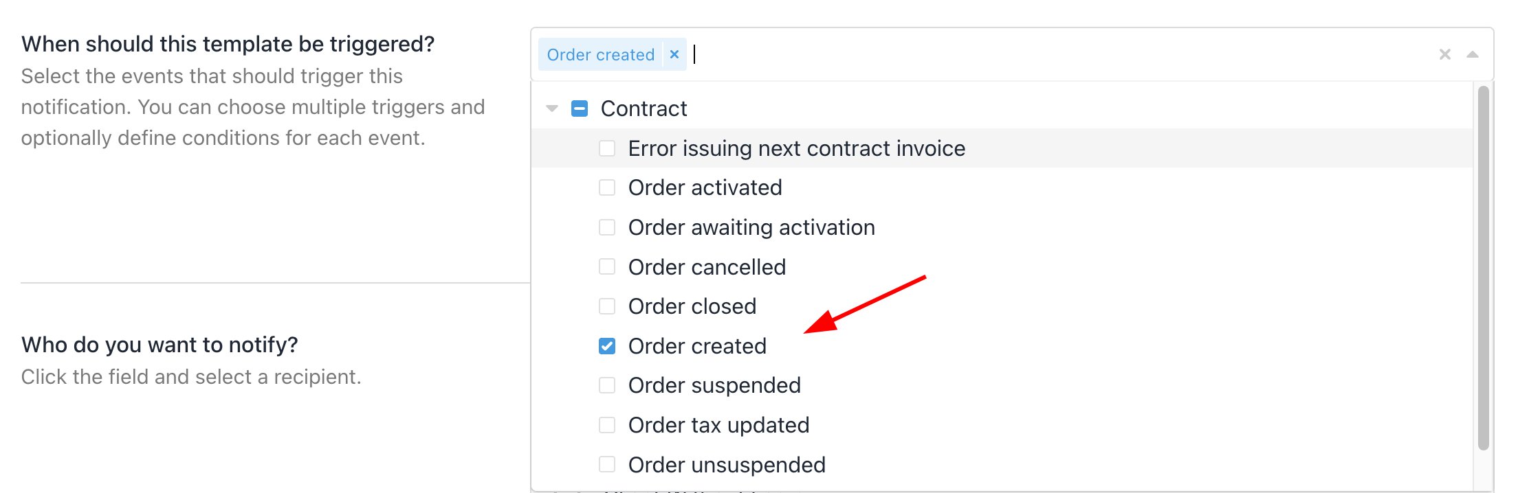 Add Order Created trigger