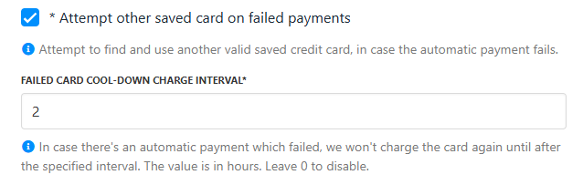 Enable/disable attempts (Settings > Payment options > Billing automation)