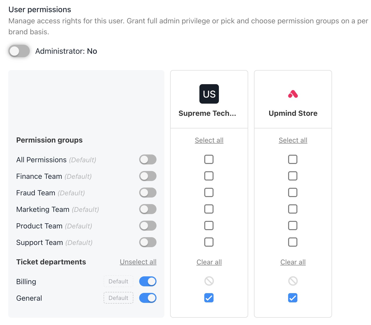 Set user permissions