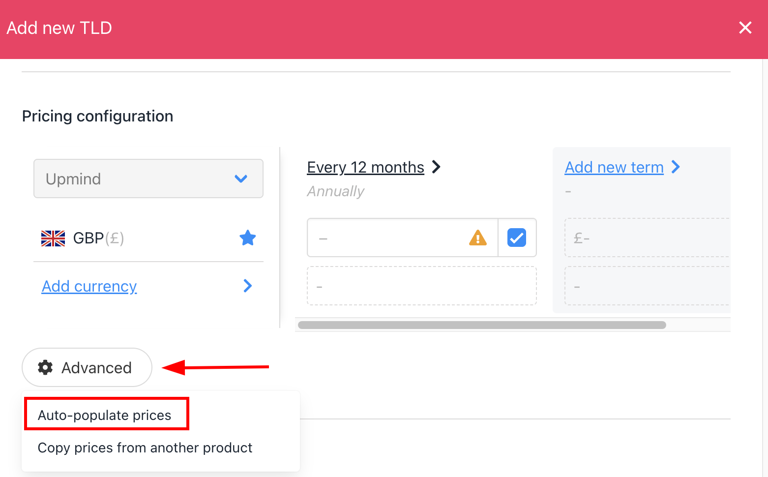 Pricing configuration