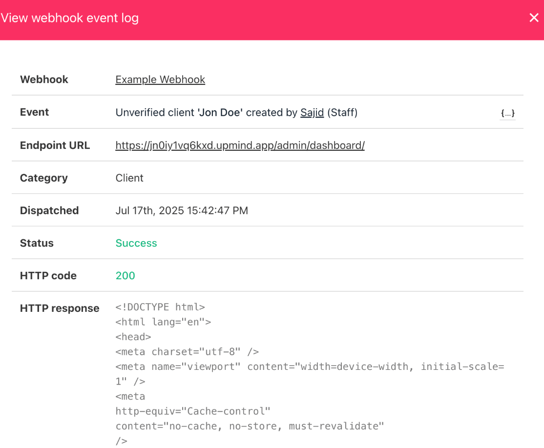 Inspect the webhook event log