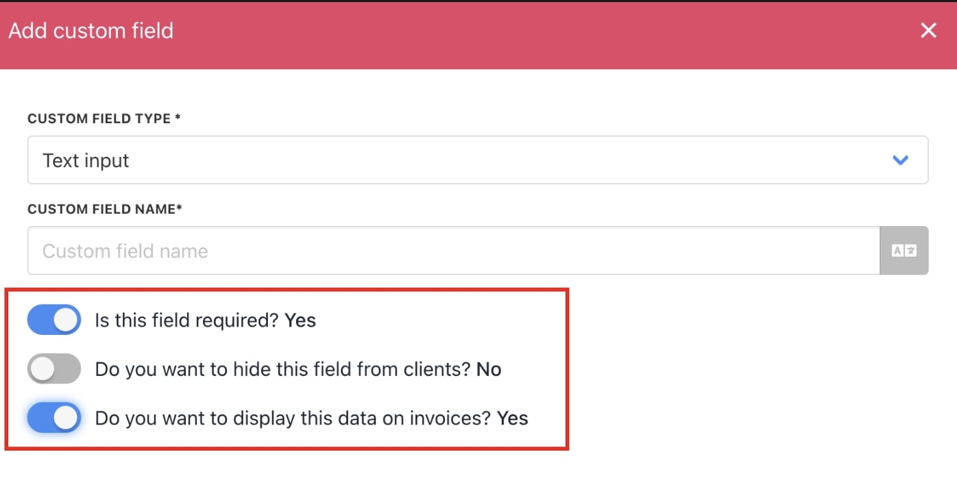 Custom field options