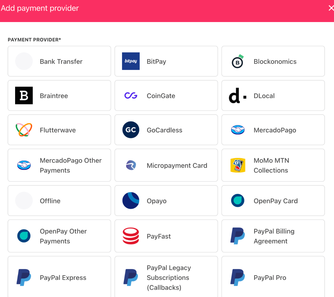 Add payment providers based on your preferences