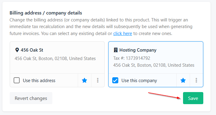 Billing address/company details in the individual contract product