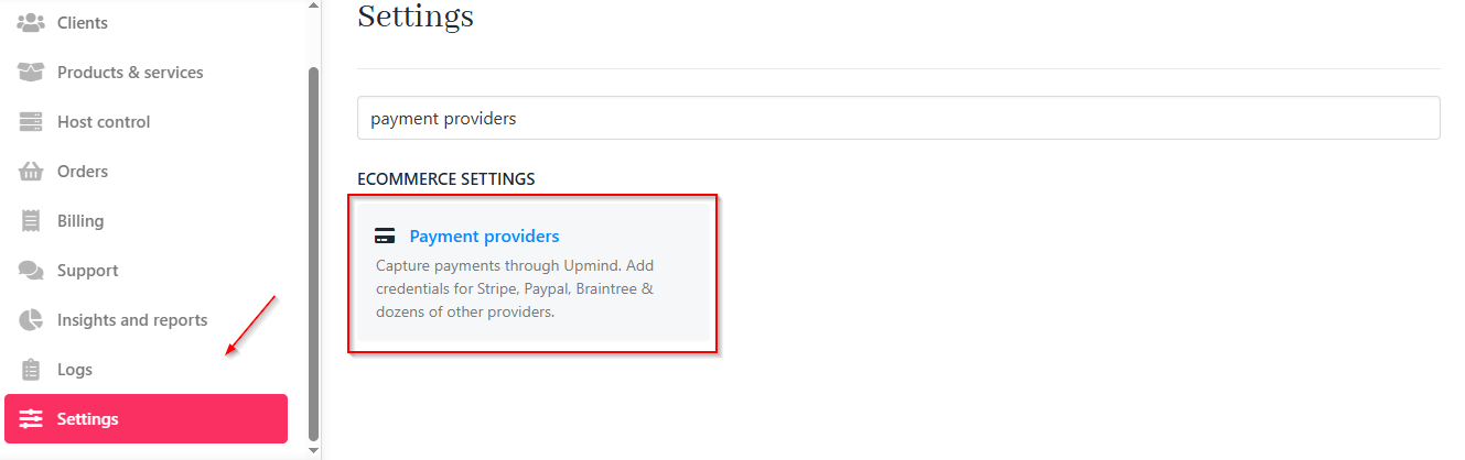 Settings > Payment providers