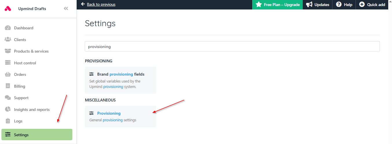 Settings > Provisioning