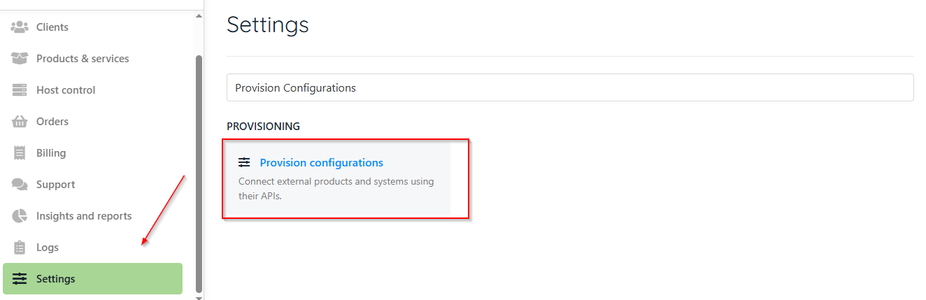 Settings > Provision configurations