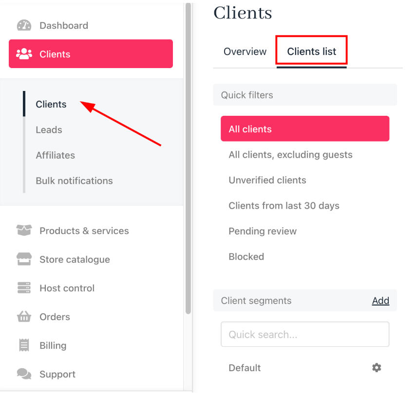 Clients list