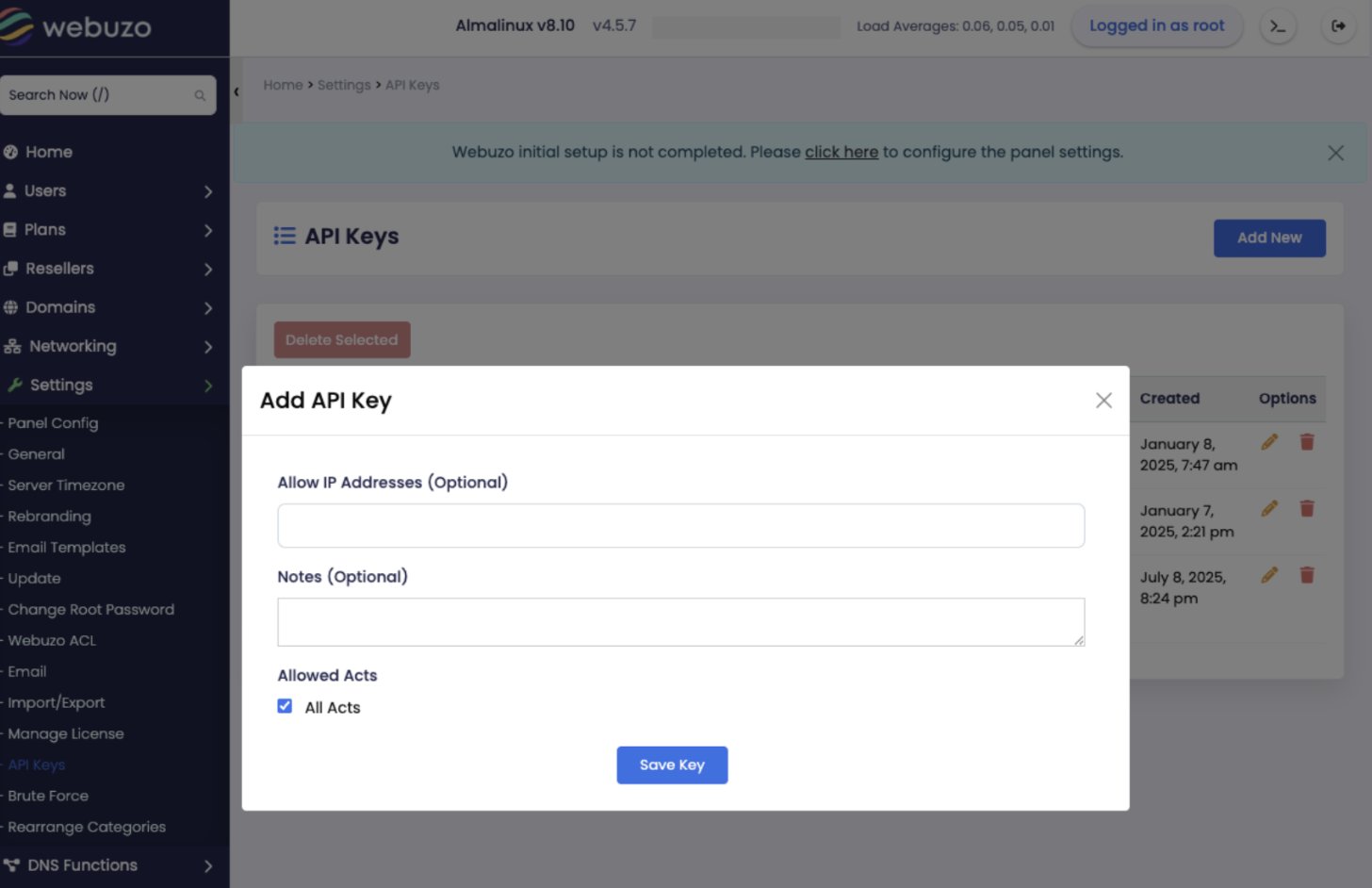 Add API key