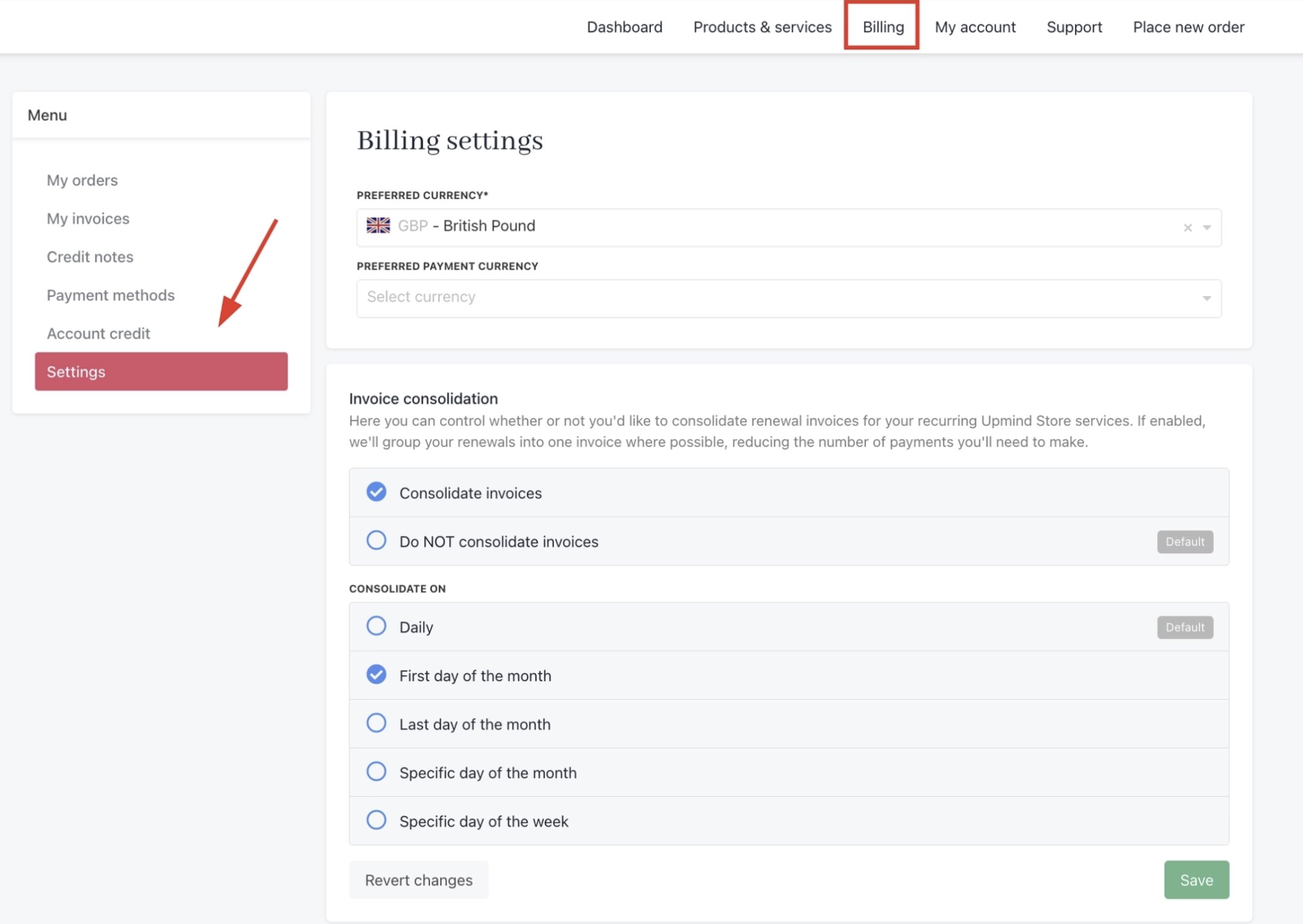 Billing > Settings > Consolidate Invoices (Client)