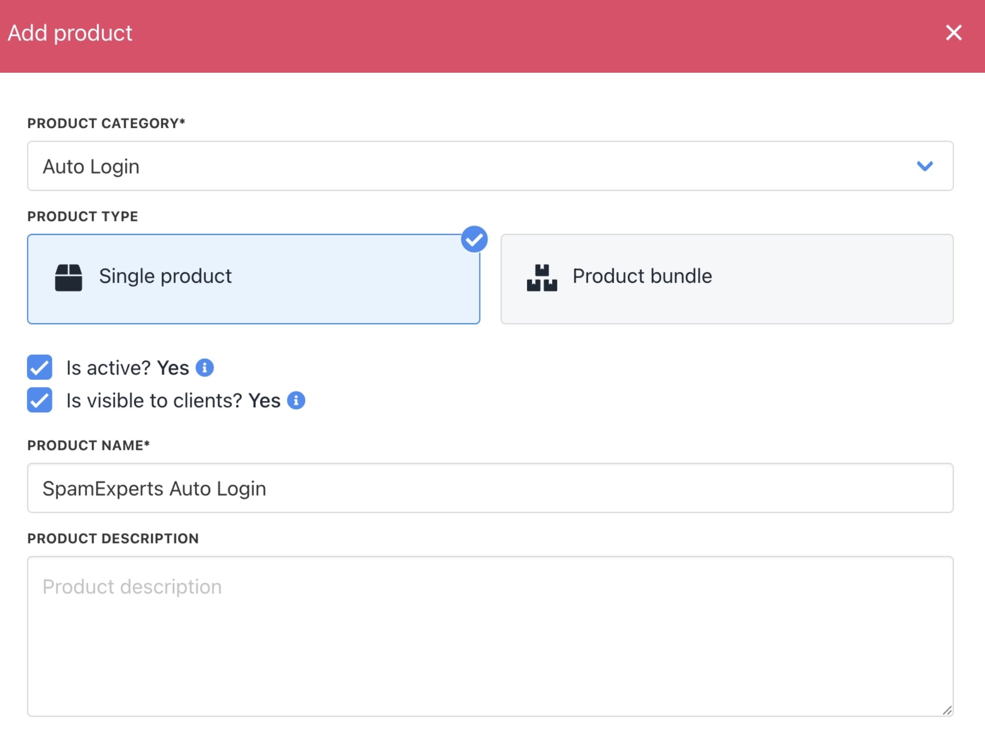 Fill in product details