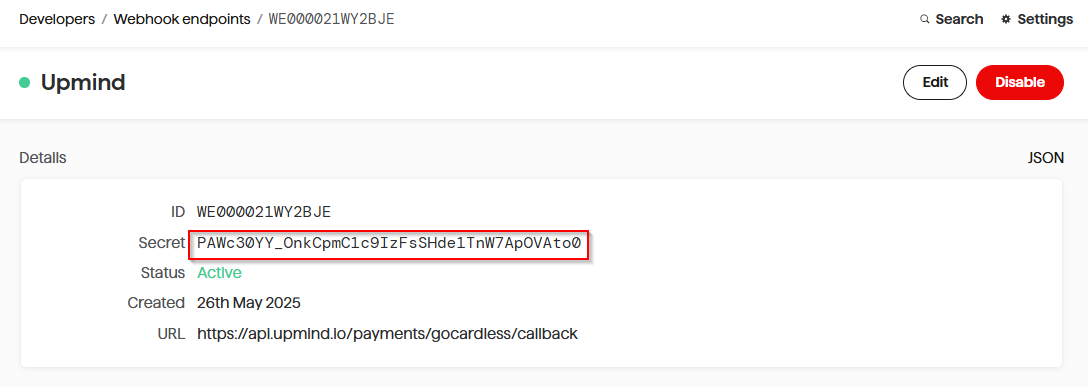 Copy webhook secret