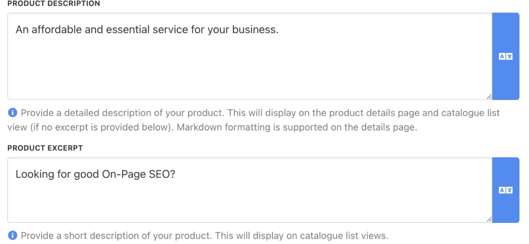 Product description & product excerpt