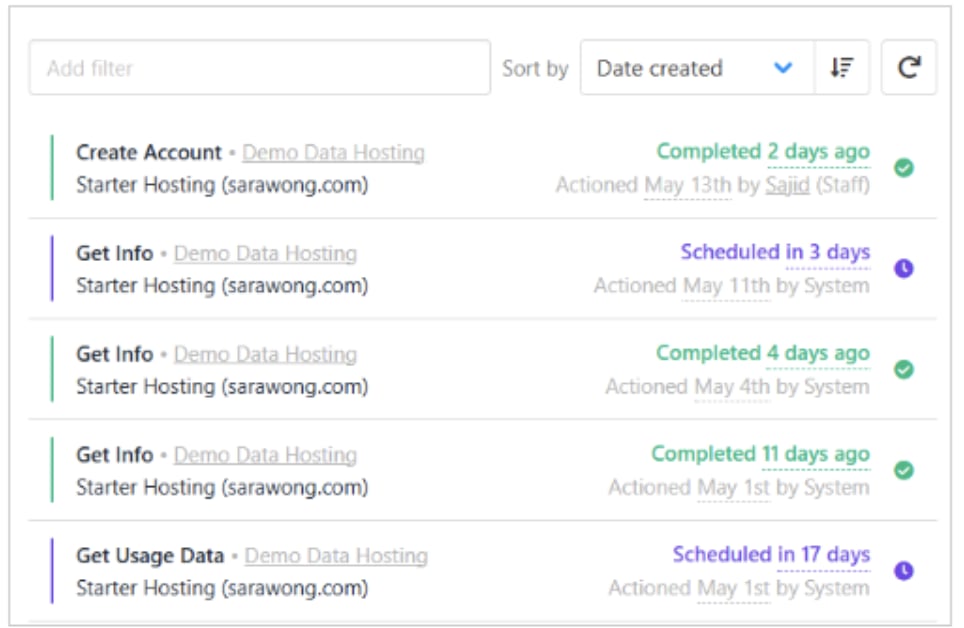 Provision logs for Web hosting