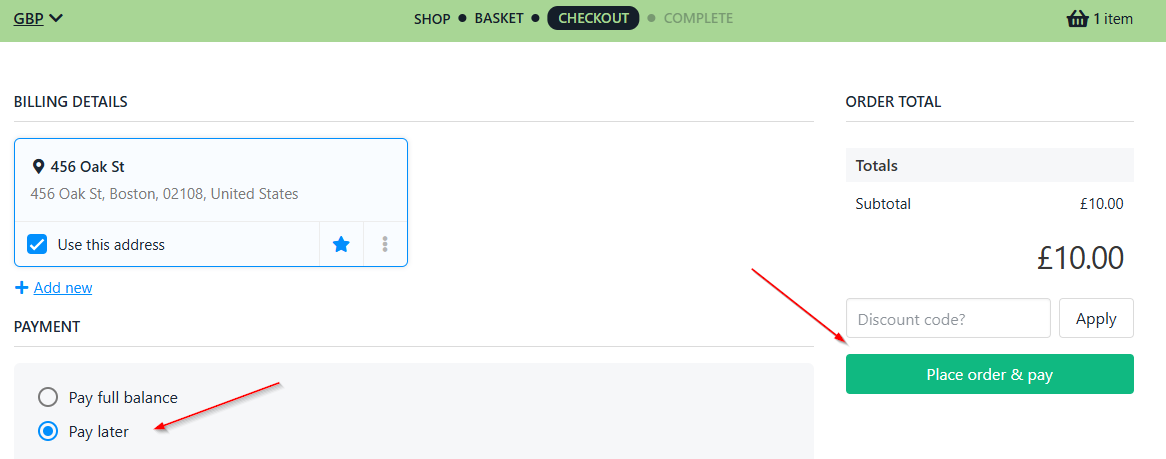 Place order and pay