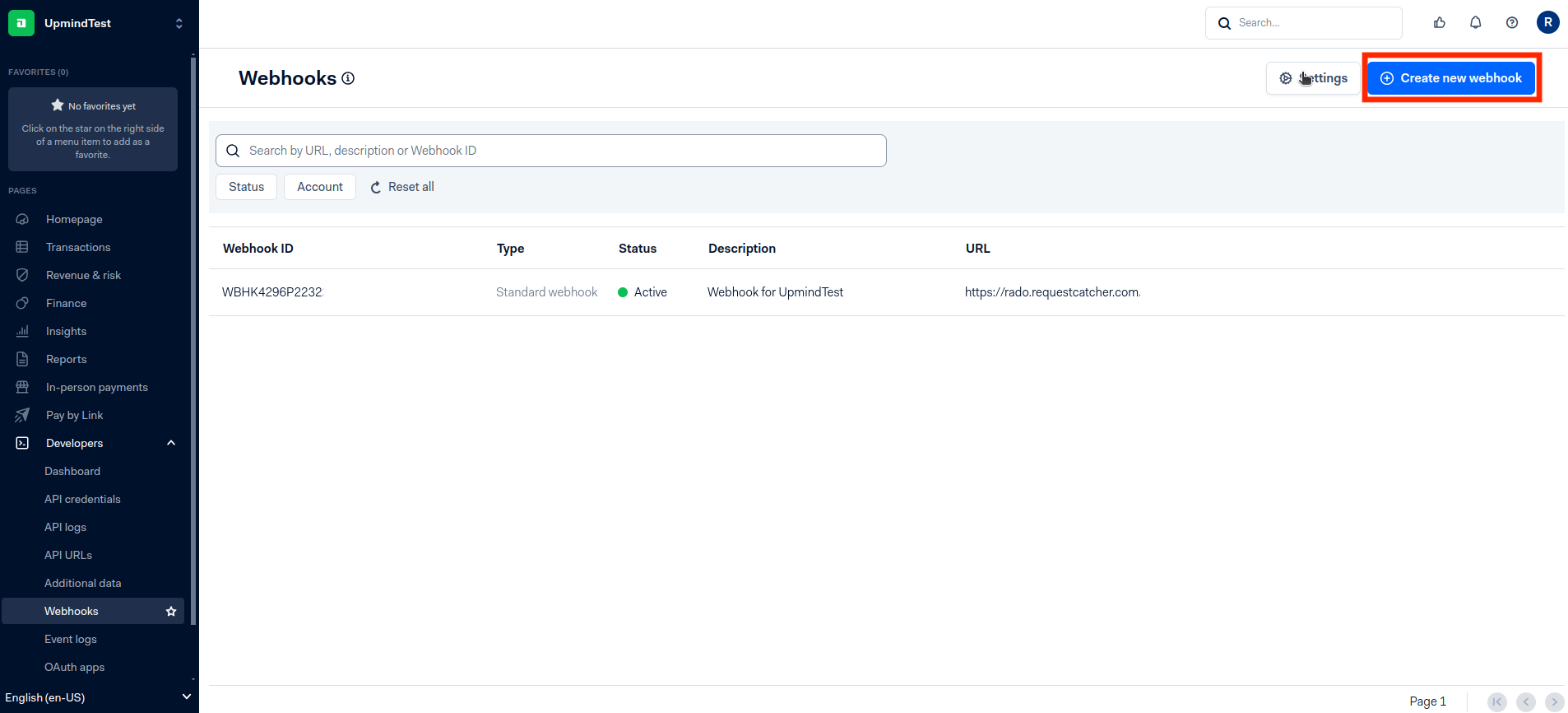 Create new webhook
