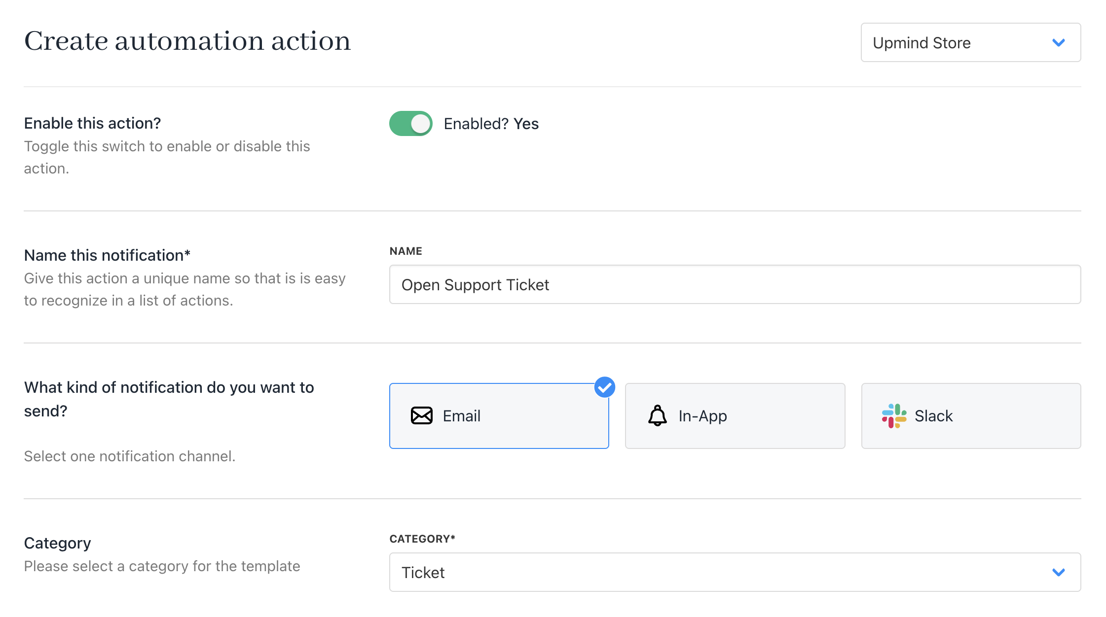 Enter name, choose notification channel, and category