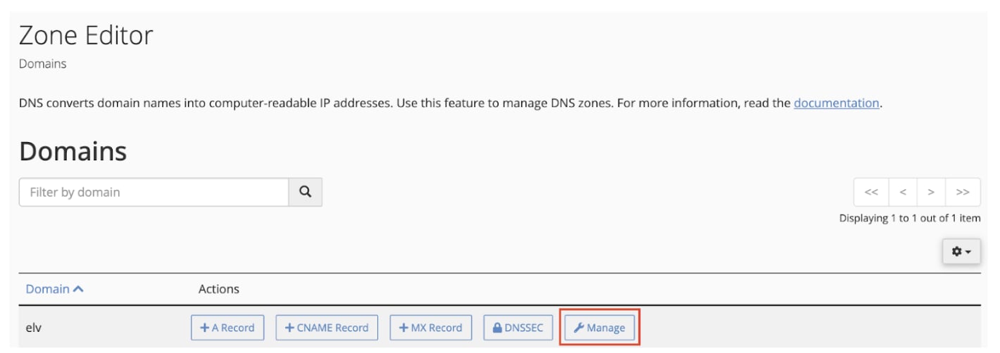 DNS Zone Manager > Choose the Domain > Manage